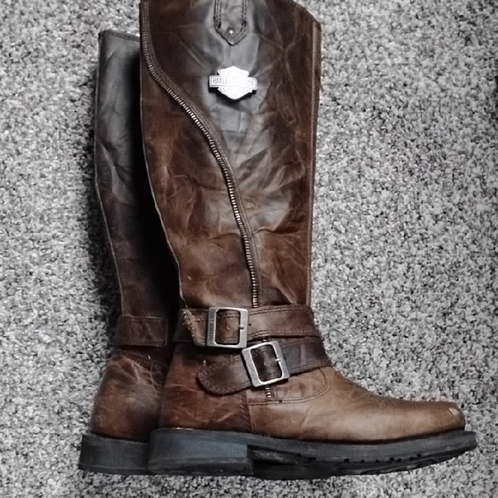 Harley Davidson Biker Style Brown Leather Boots